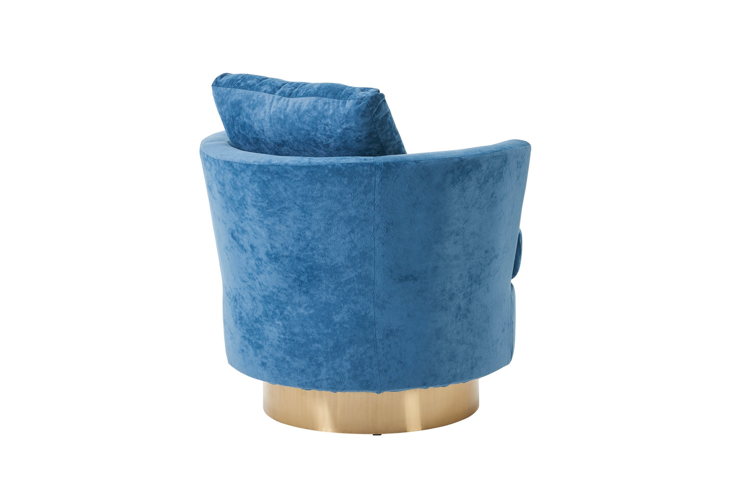 Silla de barril giratoria de terciopelo, sillas giratorias decorativas, sillón para sala de estar, sillas de lectura para dormitorio, cómodas, sillas redondas con base de acero inoxidable dorado (azul polvoriento)