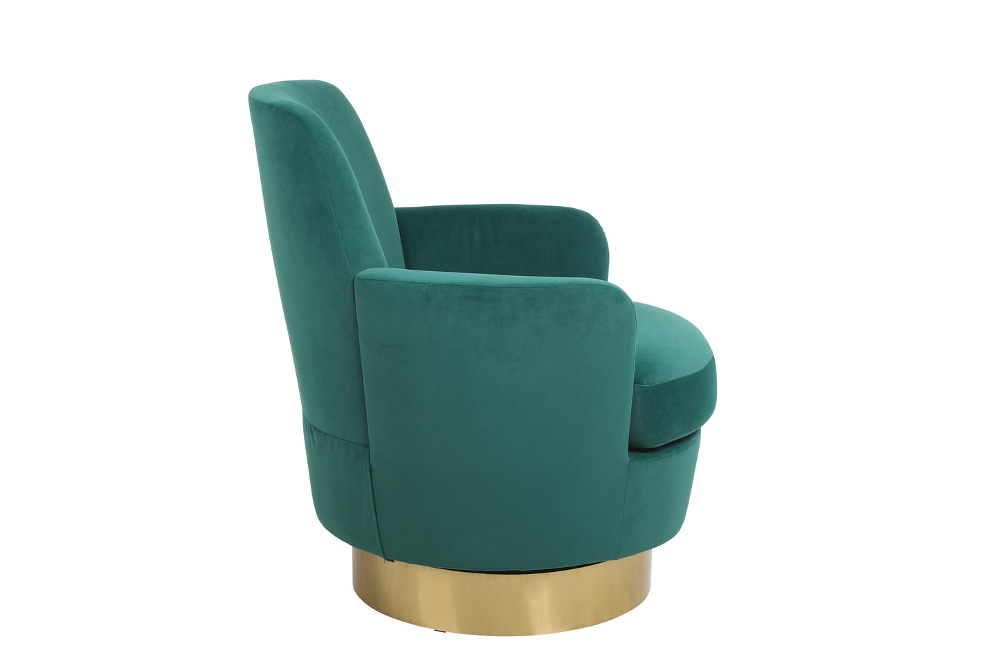 Velvet Swivel Barrel Chair, Swivel Accent Chairs Armchair for Living Room, Reading Chairs for Bedroom Comfy, Round Barrel Chairs with Gold Stainless Steel Base (Emerald)