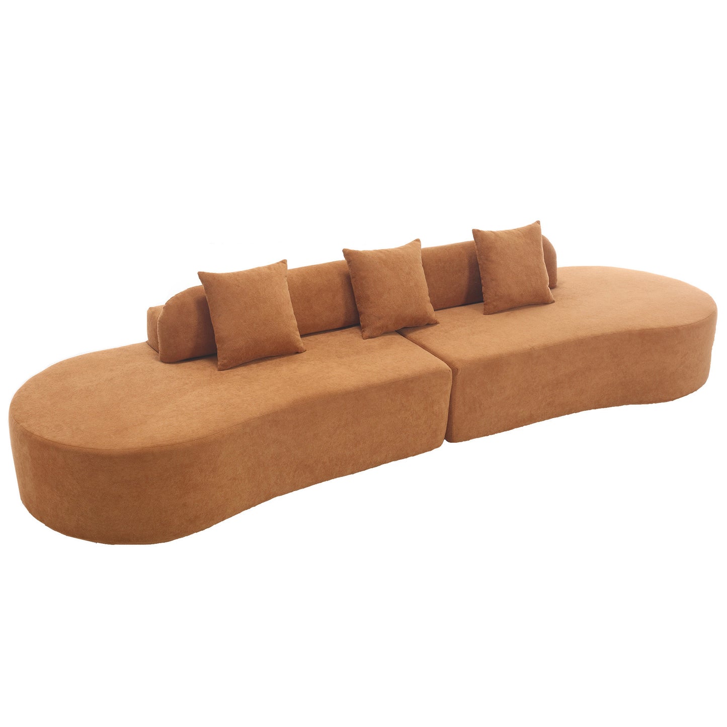 [NEW ARRIVED] [VIDEO PROVIDED] Modern curved combination sofa, terrycloth fabric sofa, minimalist sofa in living room, apartment, no assembly required, three pillows,Browm