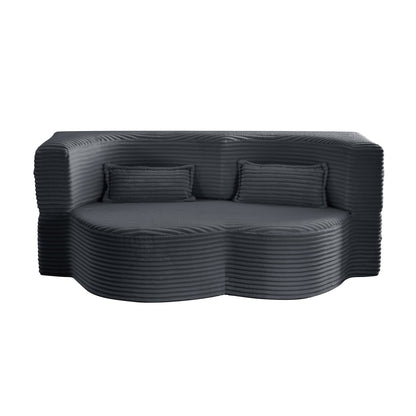 Modern Floor Sofa with 2 Pillows, Convertible Plush Corduroy Foam-Filled Sleeper Sofa Bed,15 ' Full Size Folding Mattress for Living Room, Guest Bed, no assembly required, Dark Grey