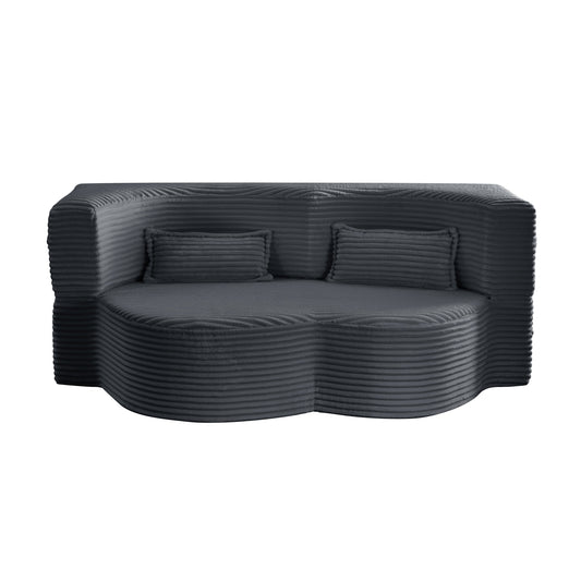 Modern Floor Sofa with 2 Pillows, Convertible Plush Corduroy Foam-Filled Sleeper Sofa Bed,15 ' Full Size Folding Mattress for Living Room, Guest Bed, no assembly required, Dark Grey