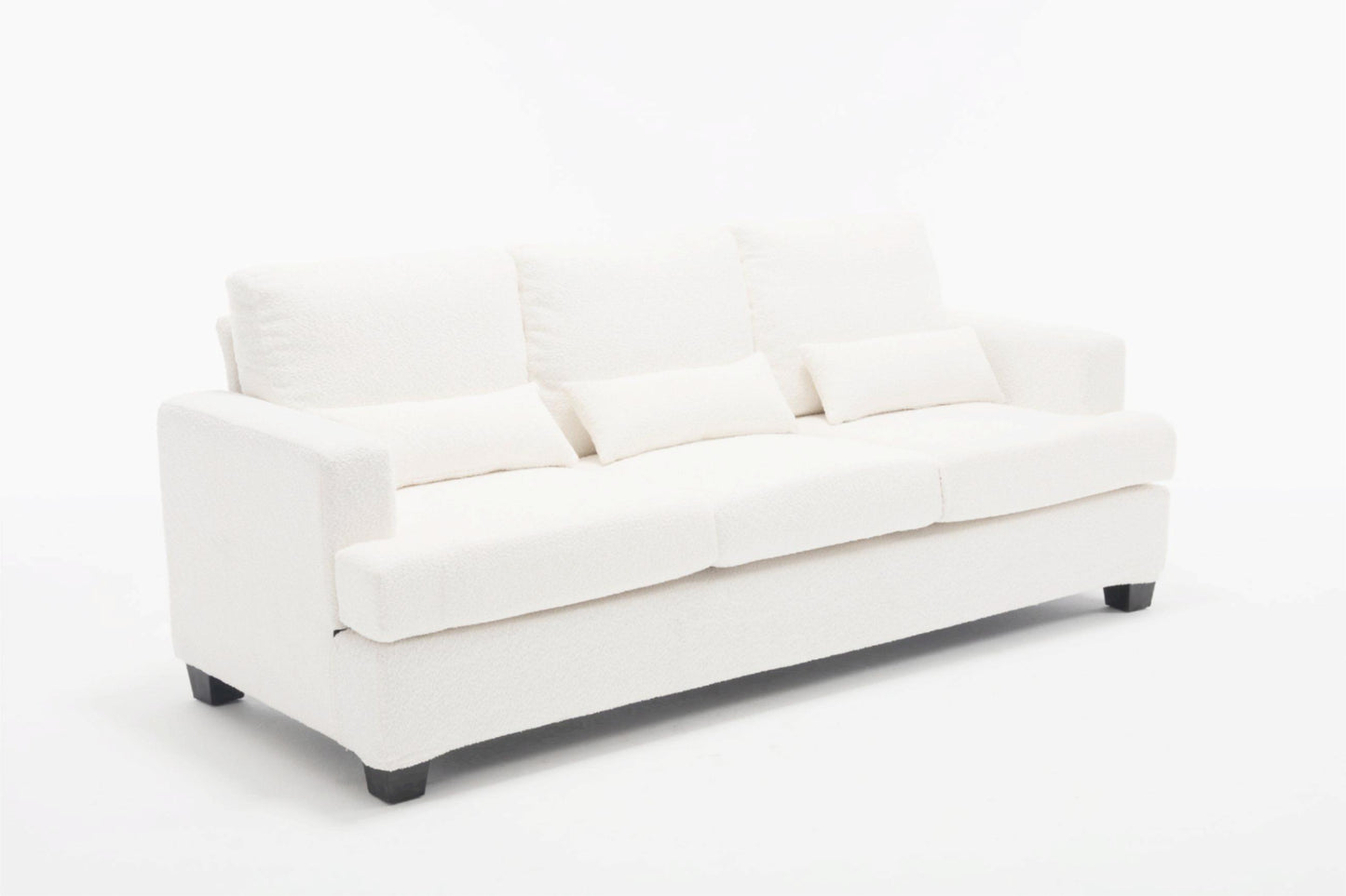 [VIDEO PROVIDED] 88.4" Length Modern Sofas Couches for Living Room, Sofas & couches with Square Armrest, Removable back Cushion and 3pcs waist pillow  (White&Gray Fabric)