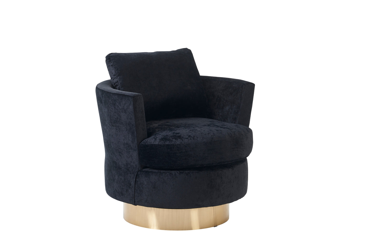 Velvet Swivel Barrel Chair, Swivel Accent Chairs Armchair for Living Room, Reading Chairs for Bedroom Comfy, Round Barrel Chairs with Gold Stainless Steel Base (Black)