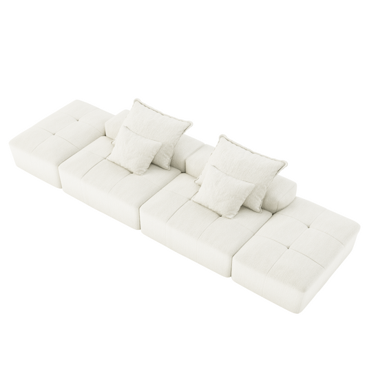 Modern Oversized Modular Sectional Sofa with 2 Ottoman and 2 Seat, Sparkling Chenille Fabric Soft Cushion Sofa with 4 Pillows, 4 PCS DIY Combination Tufted Sofa,No Assembly Required, BEIGE