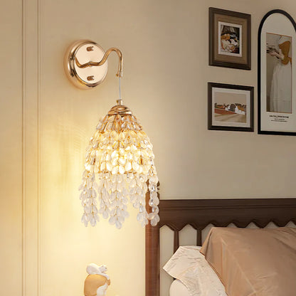 Set of 2 Gold Frame and Crystal Grape-Shaped Bead String Wall Sconces , E12 Bulb Socket, Elegant Hanging Light Fixture for Living Room, Bedroom, Hallway (Bulb Not Included)