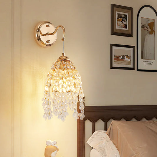Set of 2 Gold Frame and Crystal Grape-Shaped Bead String Wall Sconces , E12 Bulb Socket, Elegant Hanging Light Fixture for Living Room, Bedroom, Hallway (Bulb Not Included)