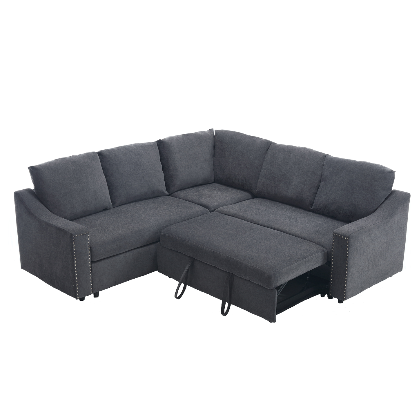 [NEW ARRIVED] [VIDEO PROVIDED]L-shaped sofa with pull-out sofa bed, Corner Sofa,comfortable living room furniture set, sleeper sofa bed,Corner seat for two with broaching sofa,Rivet DeChenille,Gray