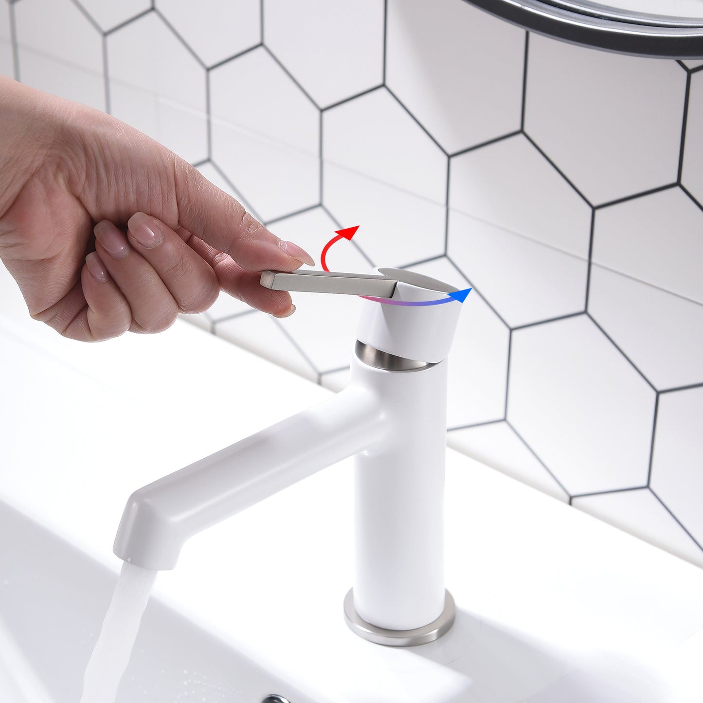 Grifo de baño blanco para lavabo 1 orificio, grifo de lavabo de baño monomando, grifo de lavabo de baño moderno