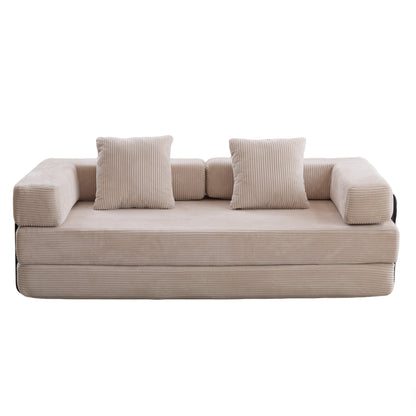 Floor Couch,Compression Sofa,Convertible Floor Sofa Bed-with Pillow Back Support Armrest,Comfy Futon Couch Lounge Sleeper Bed,Corduroy Fabric,for Living Room Bedroom (light grey)