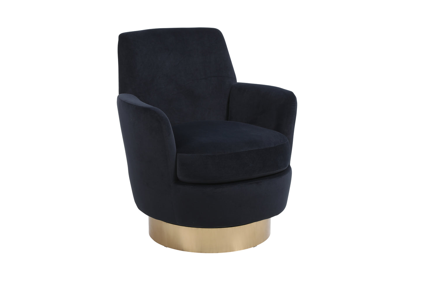 Velvet Swivel Barrel Chair, Swivel Accent Chairs Armchair for Living Room, Reading Chairs for Bedroom Comfy, Round Barrel Chairs with Gold Stainless Steel Base (Black)