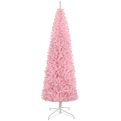 HOMCOM 8' Tall Unlit Slim Douglas Fir Artificial Christmas Tree with 1168 Realistic Branch Tips, Pink