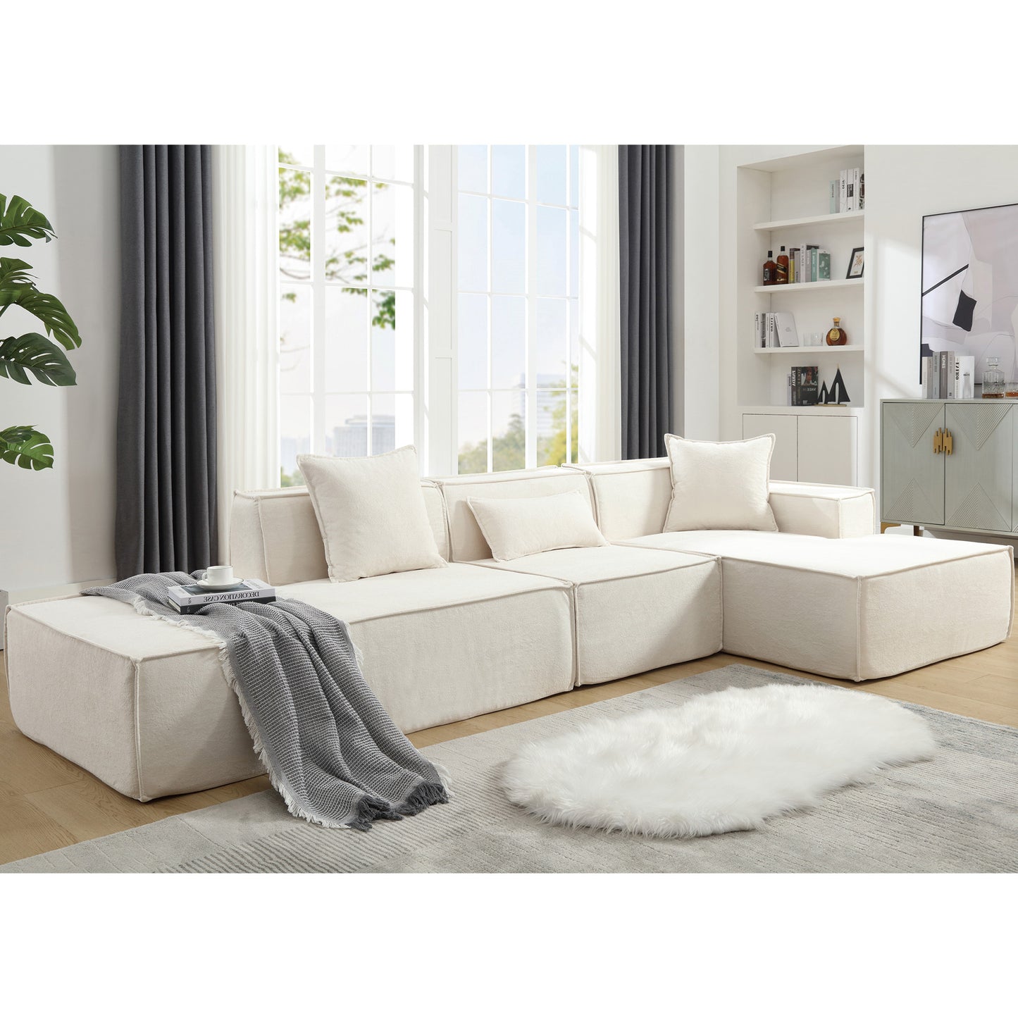 [VIDEO PROVIDED] Modular combination living room sofa set, modern minimalist sofa, free installation sofa, L-shaped, Italian minimalist tofu block sofa, Beige