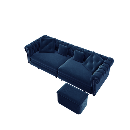 89 ' W 3-in-1 Pull-Out Sofa Bed, Convertible Sleeper Sofa Bed, King Size Sofa Bed, Chaise Lounge, Velvet Tthree Seater Sofa with Movable Ottoman, Tufted Design, Suitable for Living Rooms and Offices