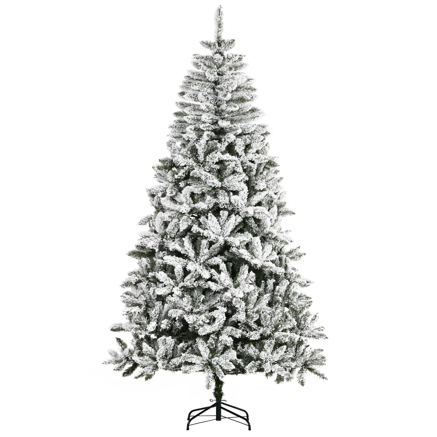 HOMCOM 7.5' Tall Unlit Snow Flocked Pine Artificial Christmas Tree with Realistic Branches, Green