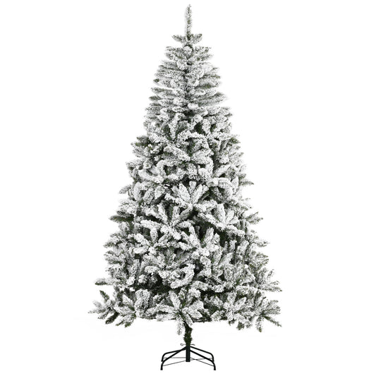 HOMCOM 7.5' Tall Unlit Snow Flocked Pine Artificial Christmas Tree with Realistic Branches, Green