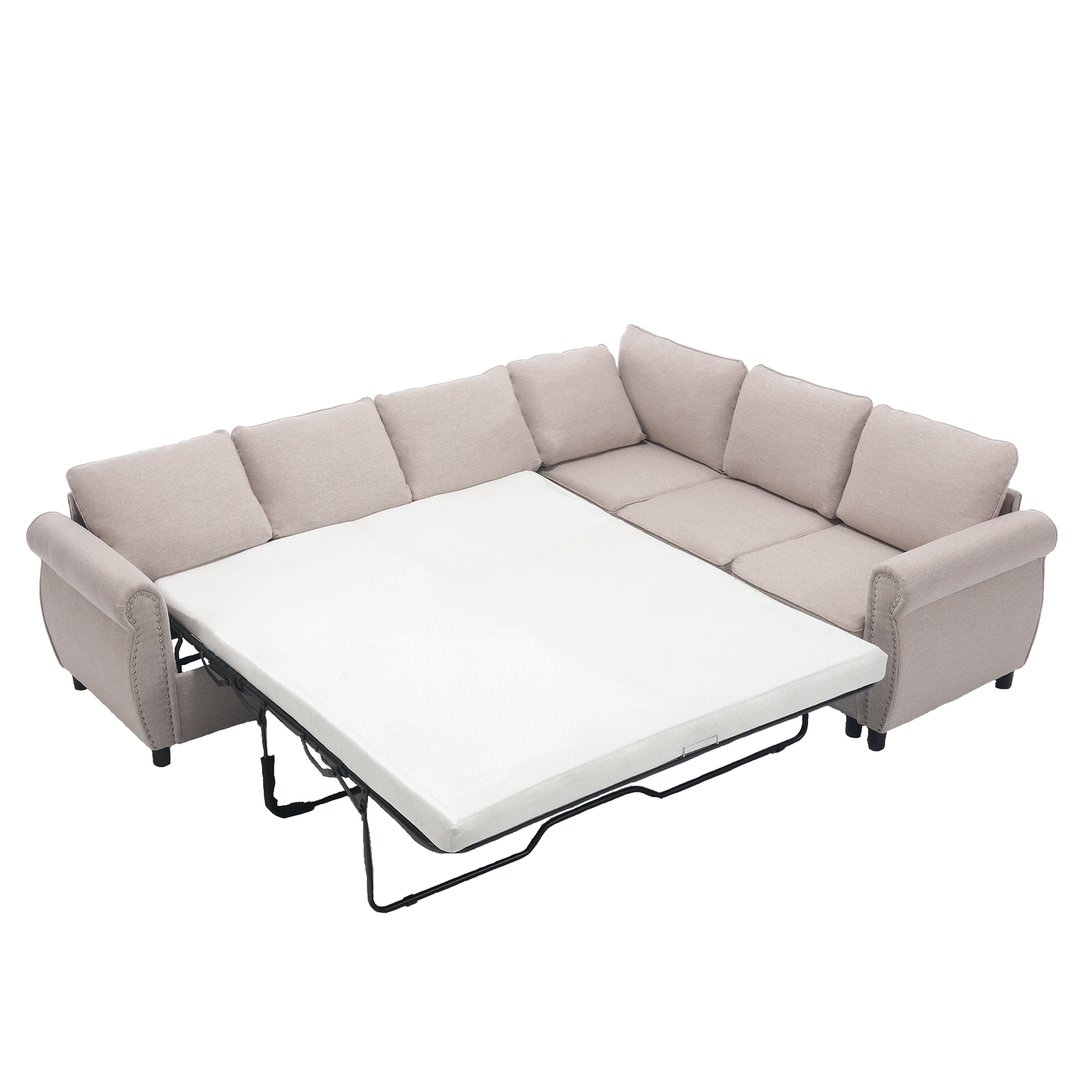 [NEW ARRIVED] [VIDEO PROVIDED] Sleeper Sofa, 2 in 1 Pull Out Couch Bed,6 seater sofa bed, L Shaped Sleeper Sectional Sofa Couch,Riveted sofa,104'' Large combined sofa Bed in living room, Beige