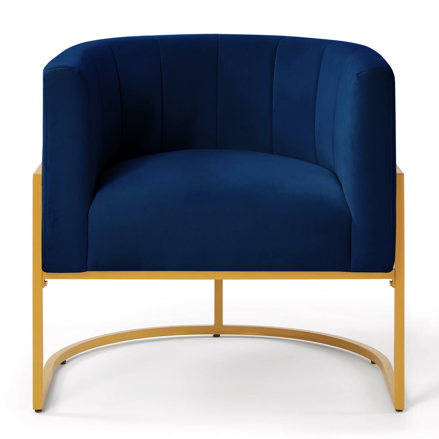 Upholstered Velvet Accent Chair with Golden Metal Stand,Mid-Century  Living Room Leisure Chair with Curve Backrest  -Navy