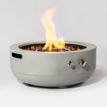 24' Propane Gas Fire Pit Bowl, 50000 BTU Round Steel Fire Pit for Outside Patio Deck Garden Backyard- Grey