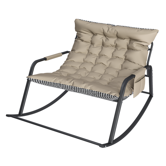 Off White Rocking Chair with Storage, Cushions & Armrests, All-Season Comfort Lounge Recliner, Breathable Ergonomic Lounge Chair for Bedroom, Living Room, Patio, Garden