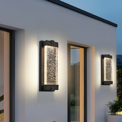 19'(H) Black Aluminum Finish Outdoor Wall Light with Bubble Crystal Glass, LED Light Source, 3000K Warm Light, Weatherproof Exterior Sconce for Patio, Porch, or Garage (1-pack)