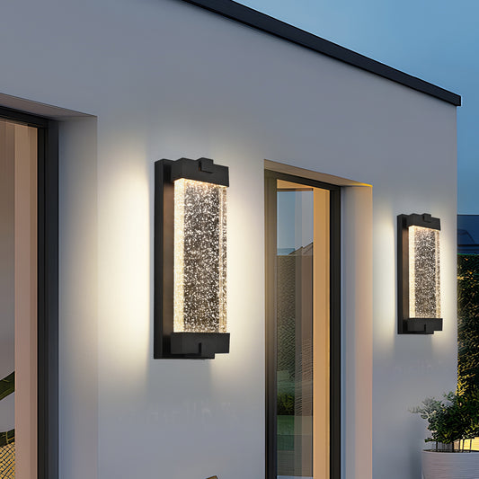 19'(H) Black Aluminum Finish Outdoor Wall Light with Bubble Crystal Glass, LED Light Source, 3000K Warm Light, Weatherproof Exterior Sconce for Patio, Porch, or Garage (1-pack)