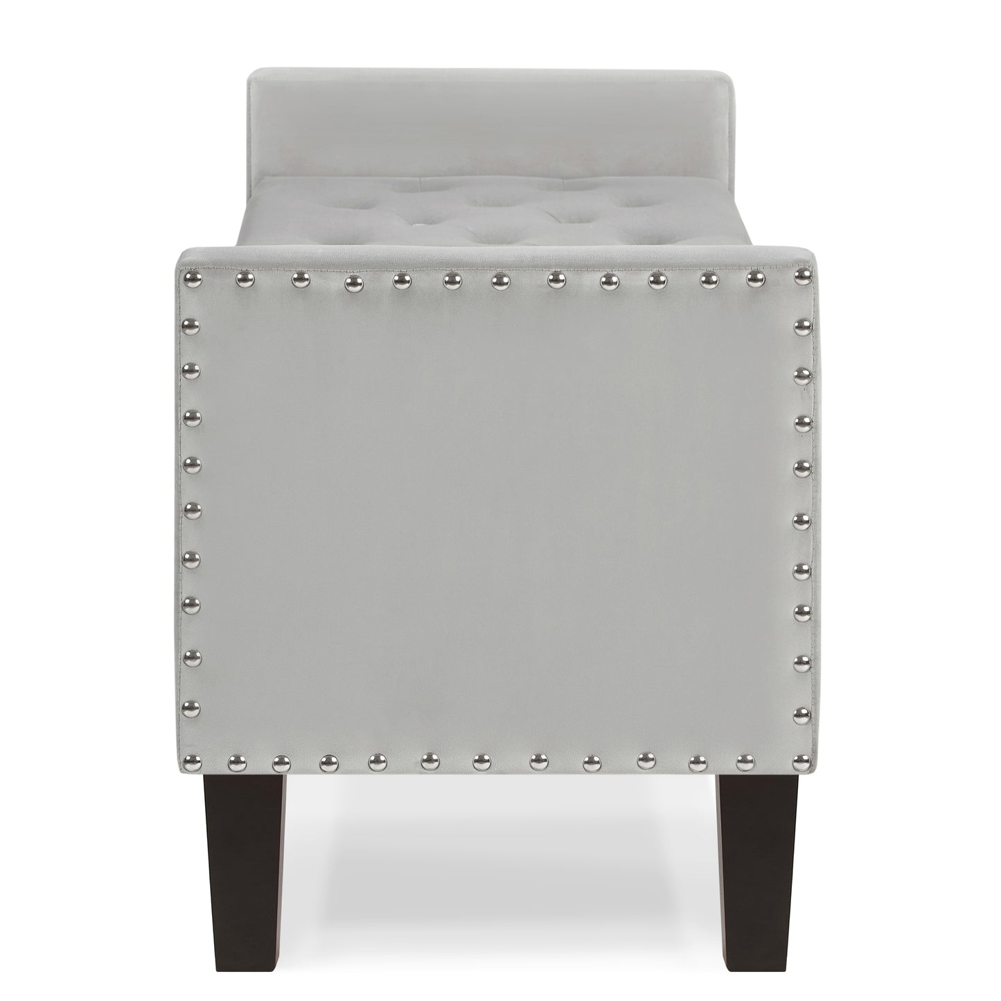 Upholstered Tufted Button Storage Bench with nails trim,Entryway Living Room Soft Padded Seat with Armrest,Bed Bench-Gray