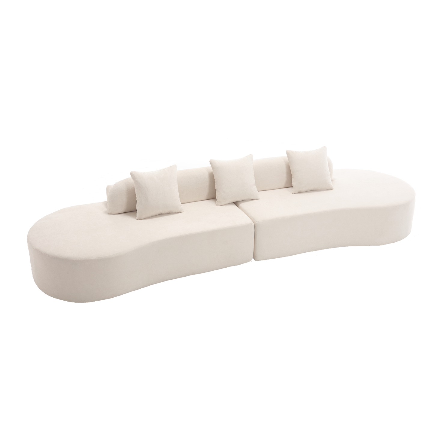 [NEW ARRIVED] [VIDEO PROVIDED] Modern curved combination sofa, terrycloth fabric sofa, minimalist sofa in living room, apartment, no assembly required, three  pillows,Beige