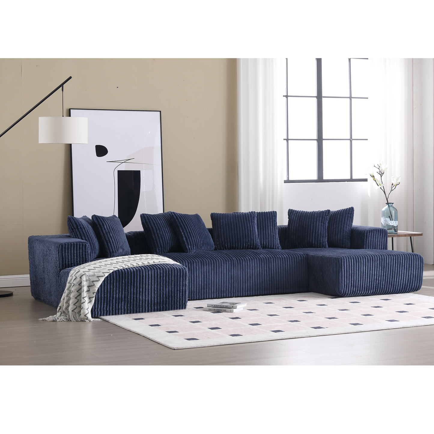 [NEW ARRIVED] [VIDEO PROVIDED]131'' Modular Sectional Couch, U-shaped sofa , Chaise Lounge, Striped fabric,Upholstered 4 Seater Couch for Living Room, Bedroom, Free Combination Sofa (Corduroy), Blue