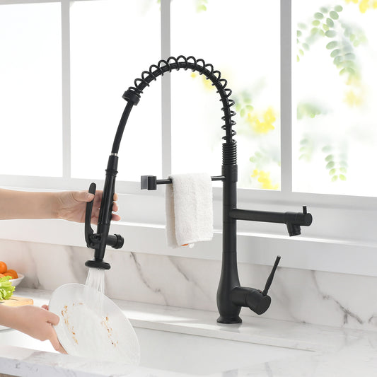 Commercial Kitchen Faucet Pull Down Sprayer Black and Nickel,Single Handle Kitchen Sink Faucet