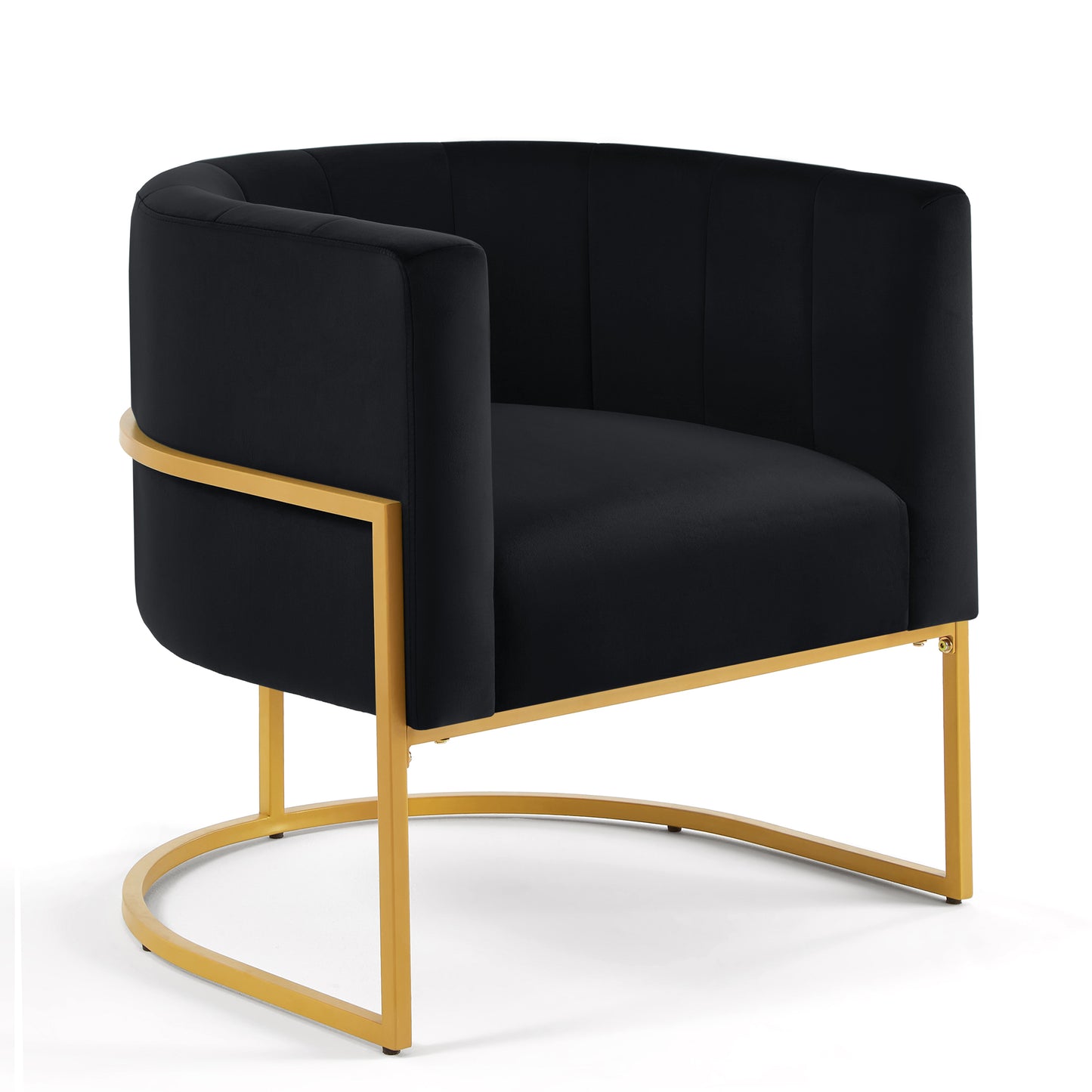 Silla tapizada de terciopelo con soporte de metal dorado, silla de ocio para sala de estar de mediados de siglo con respaldo curvo -Negro