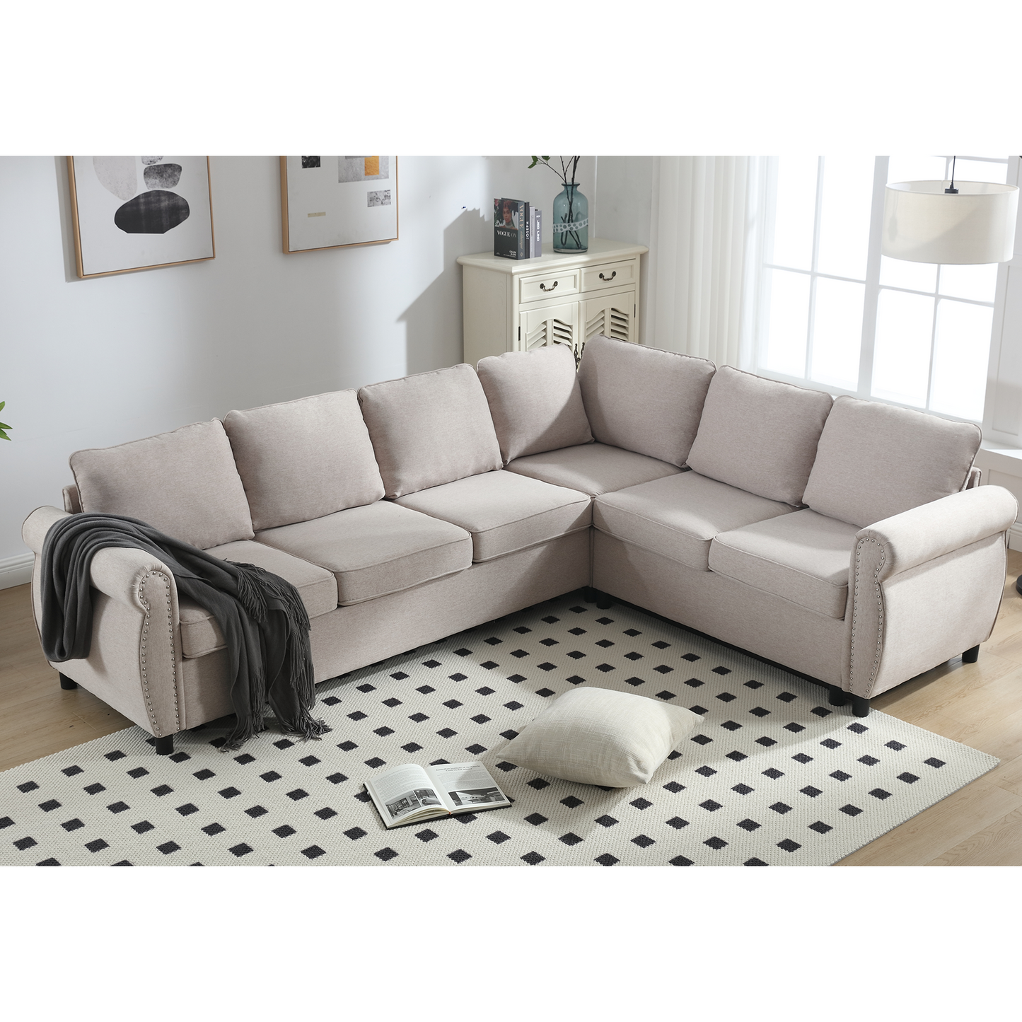 [NEW ARRIVED] [VIDEO PROVIDED] Sleeper Sofa, 2 in 1 Pull Out Couch Bed,6 seater sofa bed, L Shaped Sleeper Sectional Sofa Couch,Riveted sofa,104'' Large combined sofa Bed in living room, Beige