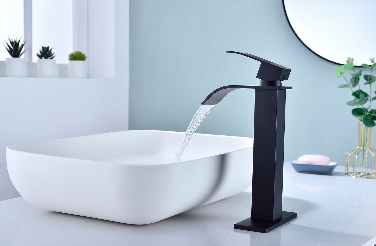 Waterfall Spout Bathroom Faucet,Single Handle Bathroom Vanity Sink Faucet