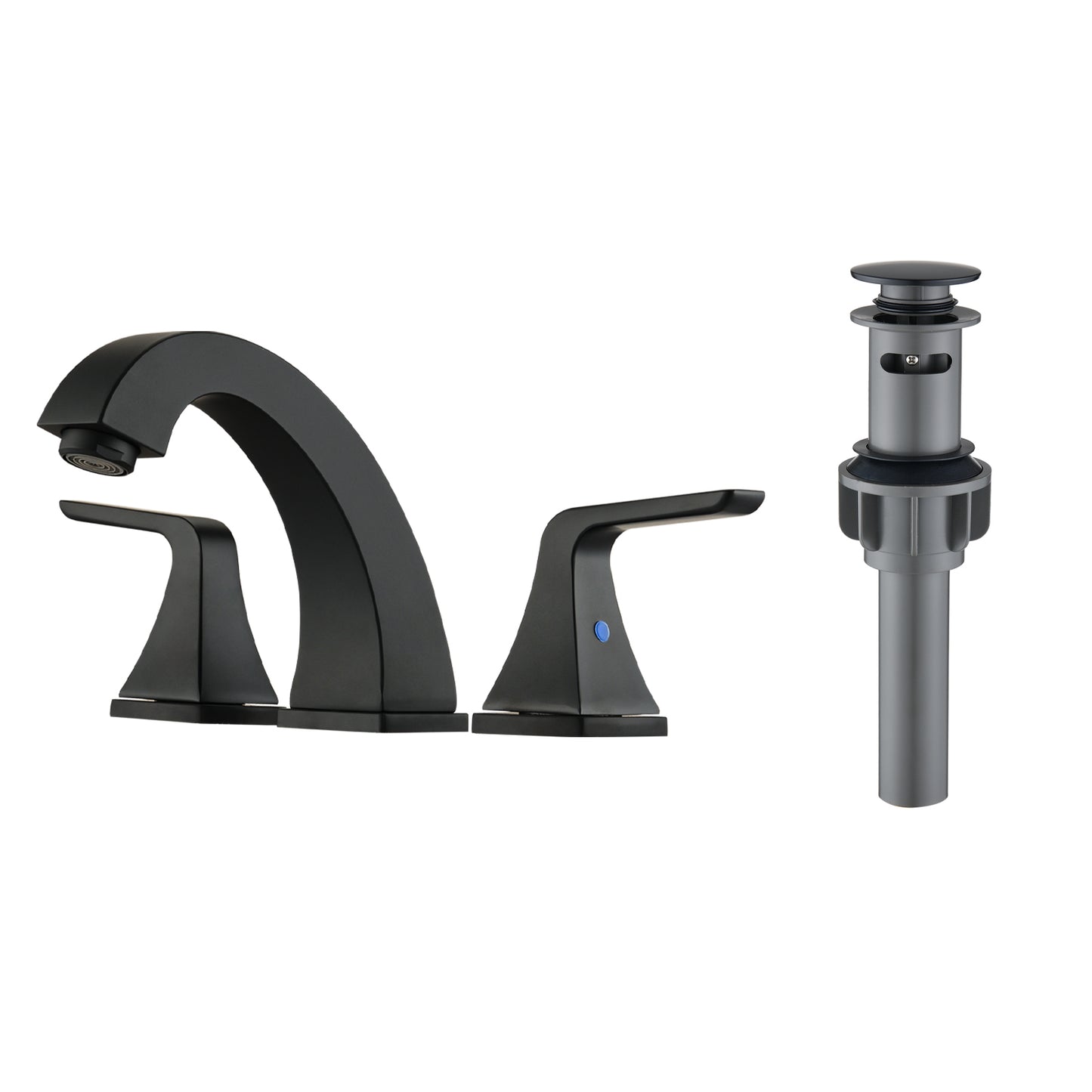 Grifo de baño generalizado de 2 manijas con desagüe de fregadero emergente, negro mate