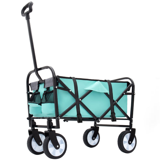 Minimeetall Strap Collapsible Foldable Wagon Cart with strapping system, Beach Wagon , Utility Cart , Utility Wagon Grocery Cart for Camping Shopping Sports Gardeing Fishing Supports 225lbs green