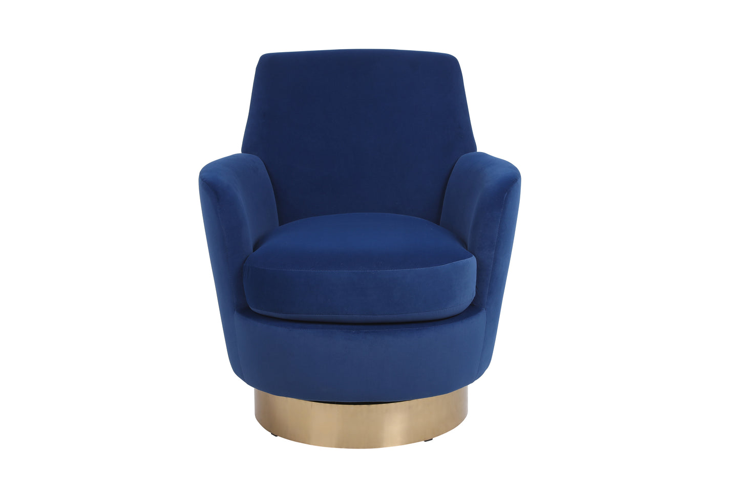 Velvet Swivel Barrel Chair, Swivel Accent Chairs Armchair for Living Room, Reading Chairs for Bedroom Comfy, Round Barrel Chairs with Gold Stainless Steel Base (Navy)