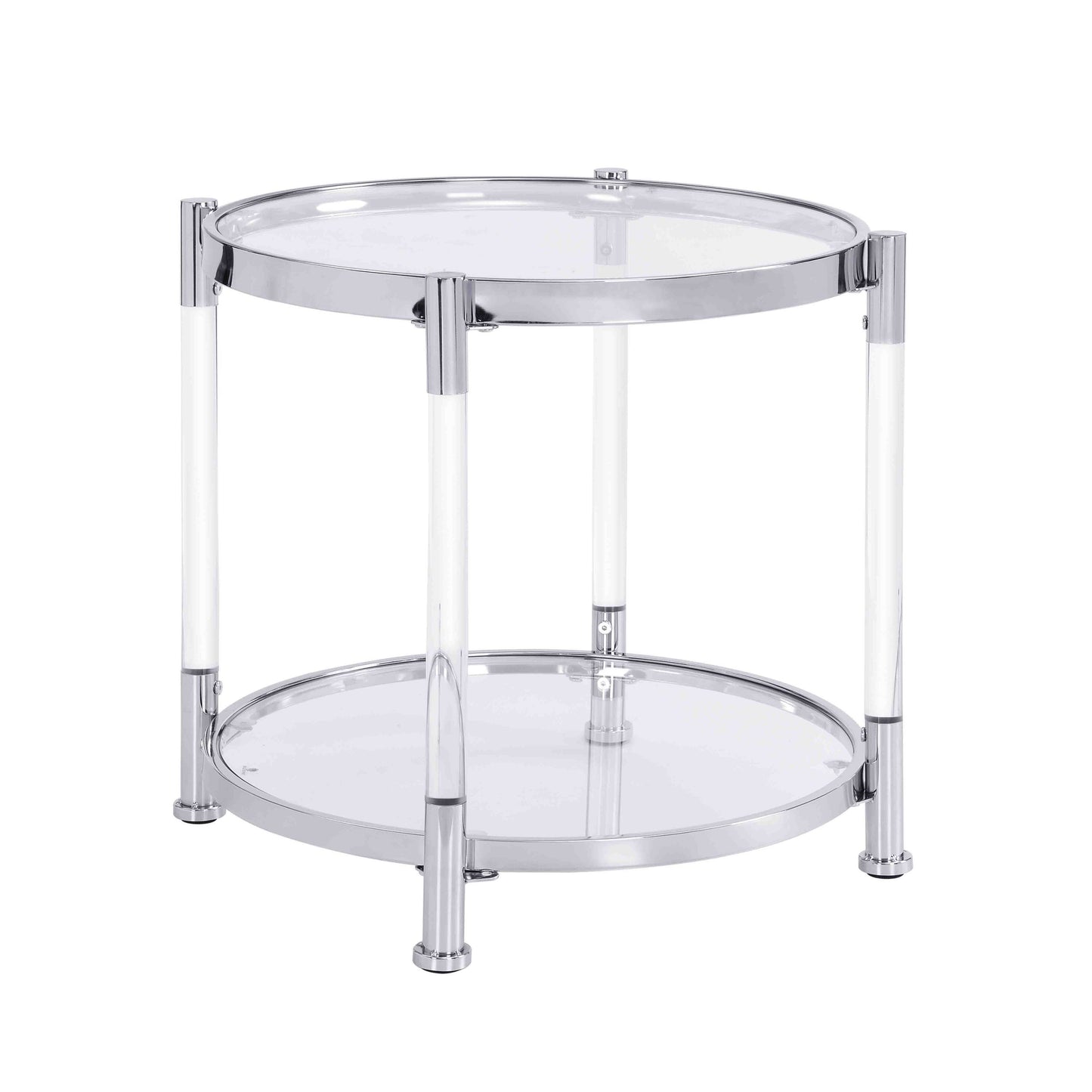 W82153571  Contemporary Acrylic End Table, Side Table with Tempered Glass Top, Chrome/Silver End Table for Living Room&Bedroom