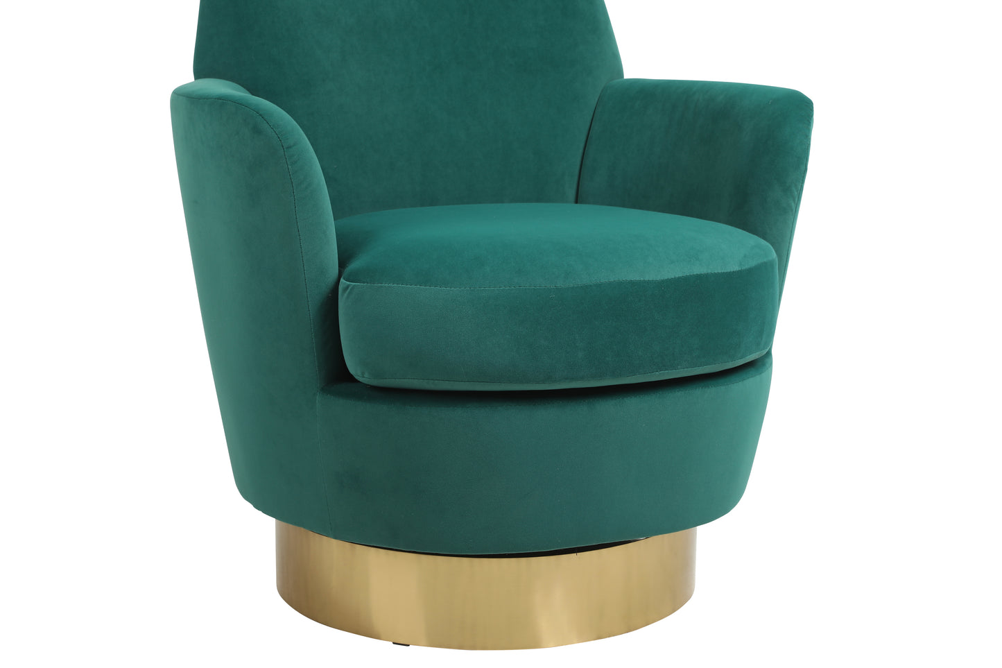 Velvet Swivel Barrel Chair, Swivel Accent Chairs Armchair for Living Room, Reading Chairs for Bedroom Comfy, Round Barrel Chairs with Gold Stainless Steel Base (Emerald)