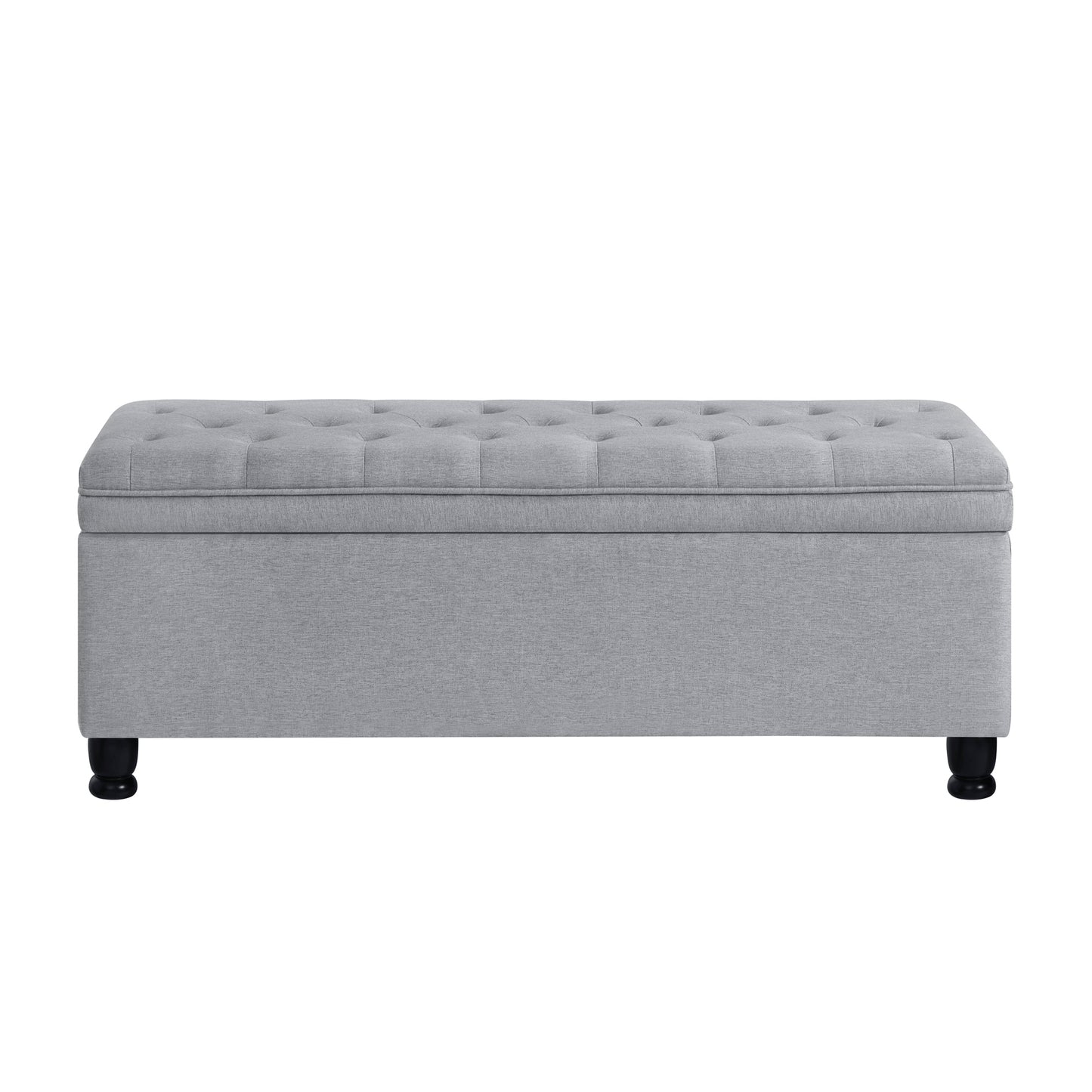 Upholstered tufted button storage bench ,Linen fabric entry bench with spindle wooden legs, Bed bench- Light Gray