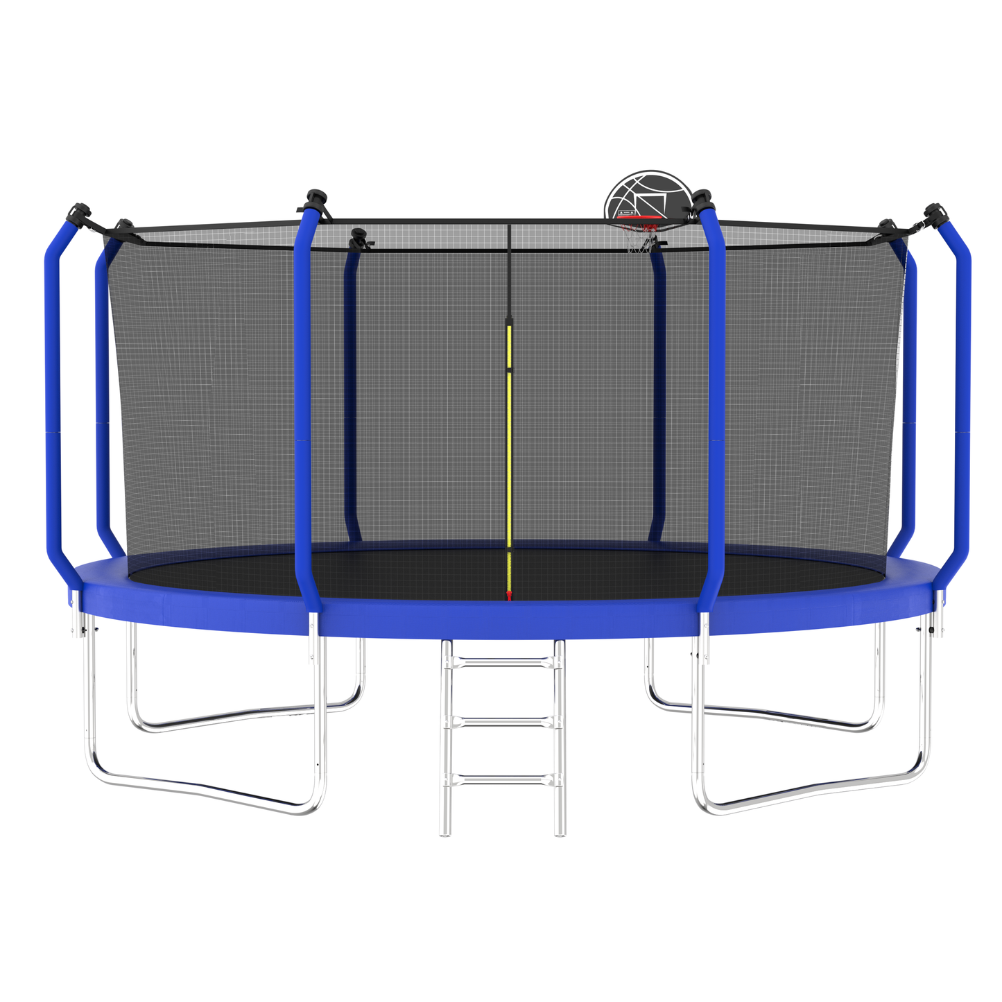 14FT Outdoor Trampoline with Basketball Hoop and Enclosure Net, ASTM Approved, Blue, Steel