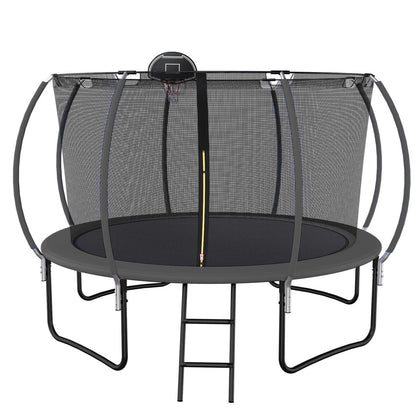 12 FT TRAMPOLINE BLACK PUMPKIN-STYLE SAFETY NET WITH BASKETBALL HOOP