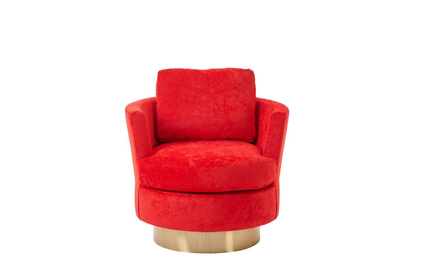 Velvet Swivel Barrel Chair, Swivel Accent Chairs Armchair for Living Room, Reading Chairs for Bedroom Comfy, Round Barrel Chairs with Gold Stainless Steel Base (Red)