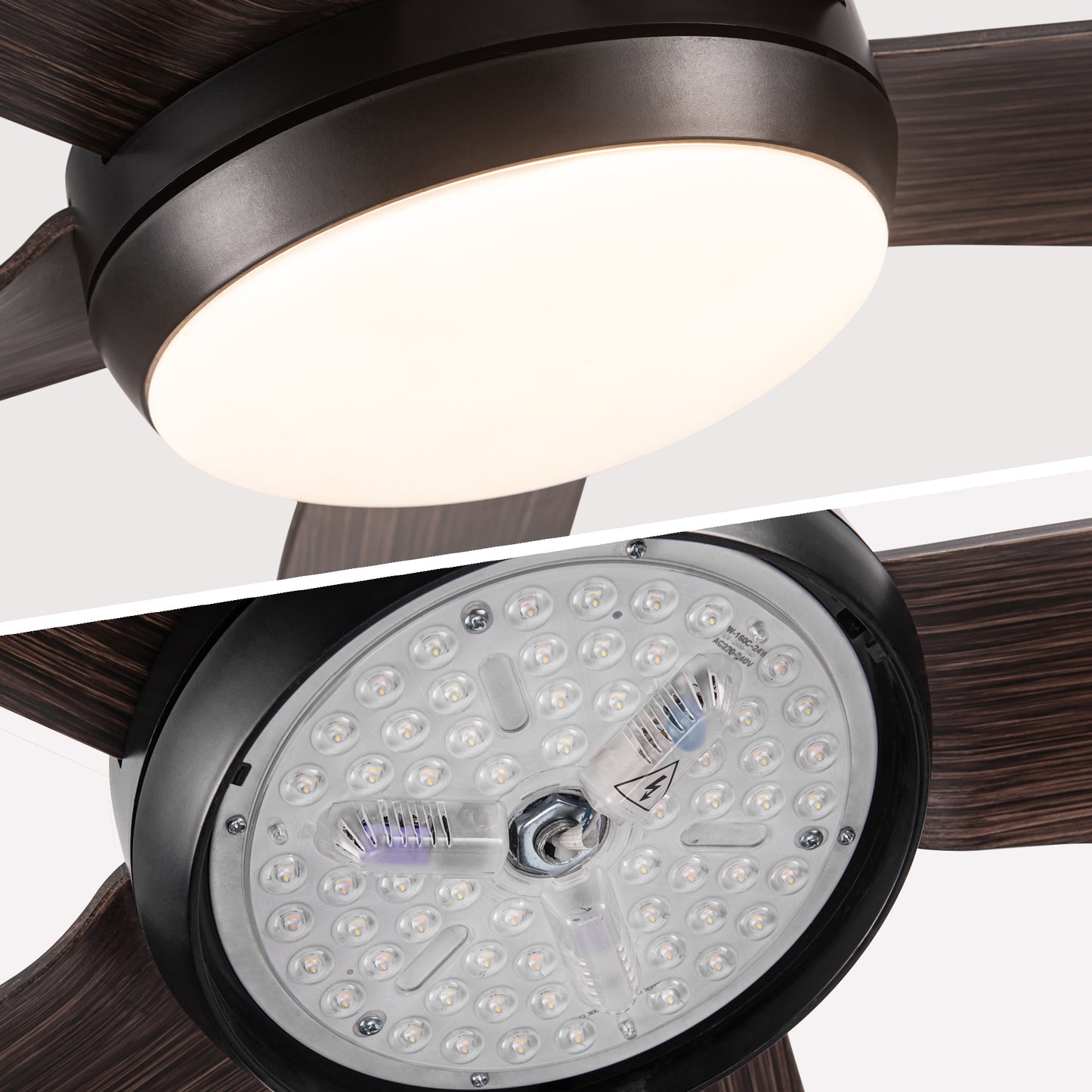 YUHAO 56 In Intergrated LED Ceiling Fan Lighting with Brown Wood Grain ABS Blade