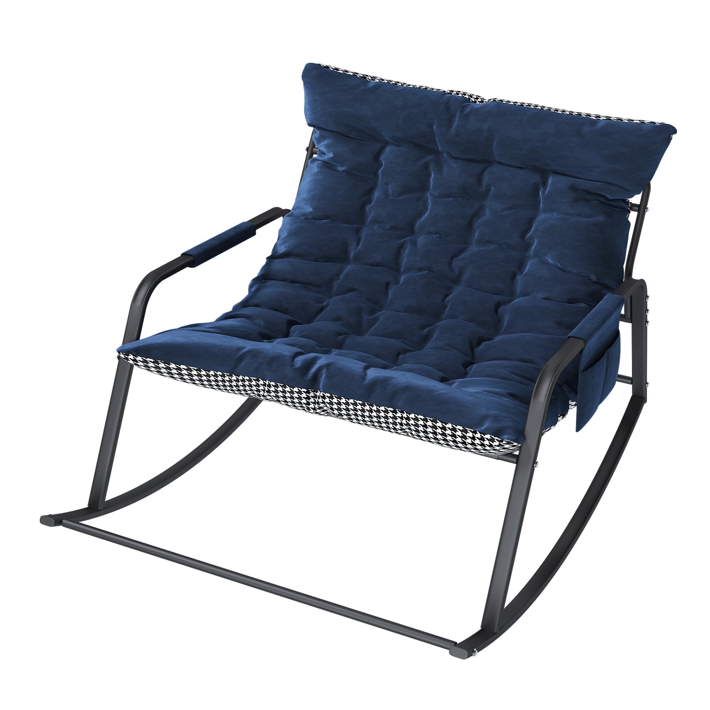 Blue Rocking Chair with Storage, Cushions & Armrests, All-Season Comfort Lounge Recliner, Breathable Ergonomic Lounge Chair for Bedroom, Living Room, Patio, Garden