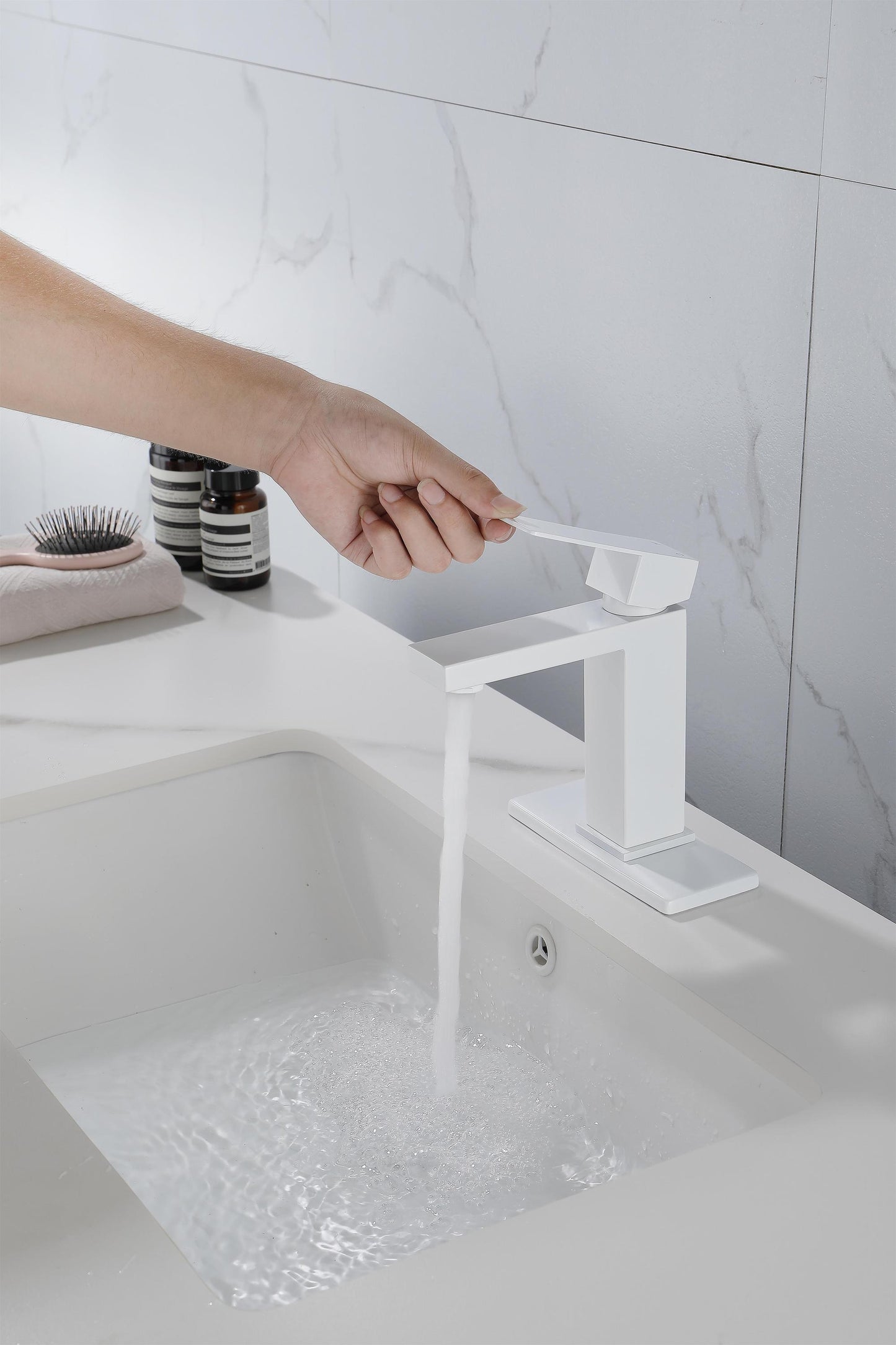 Grifo de baño con caño en cascada, grifo monomando para lavabo de tocador de baño blanco