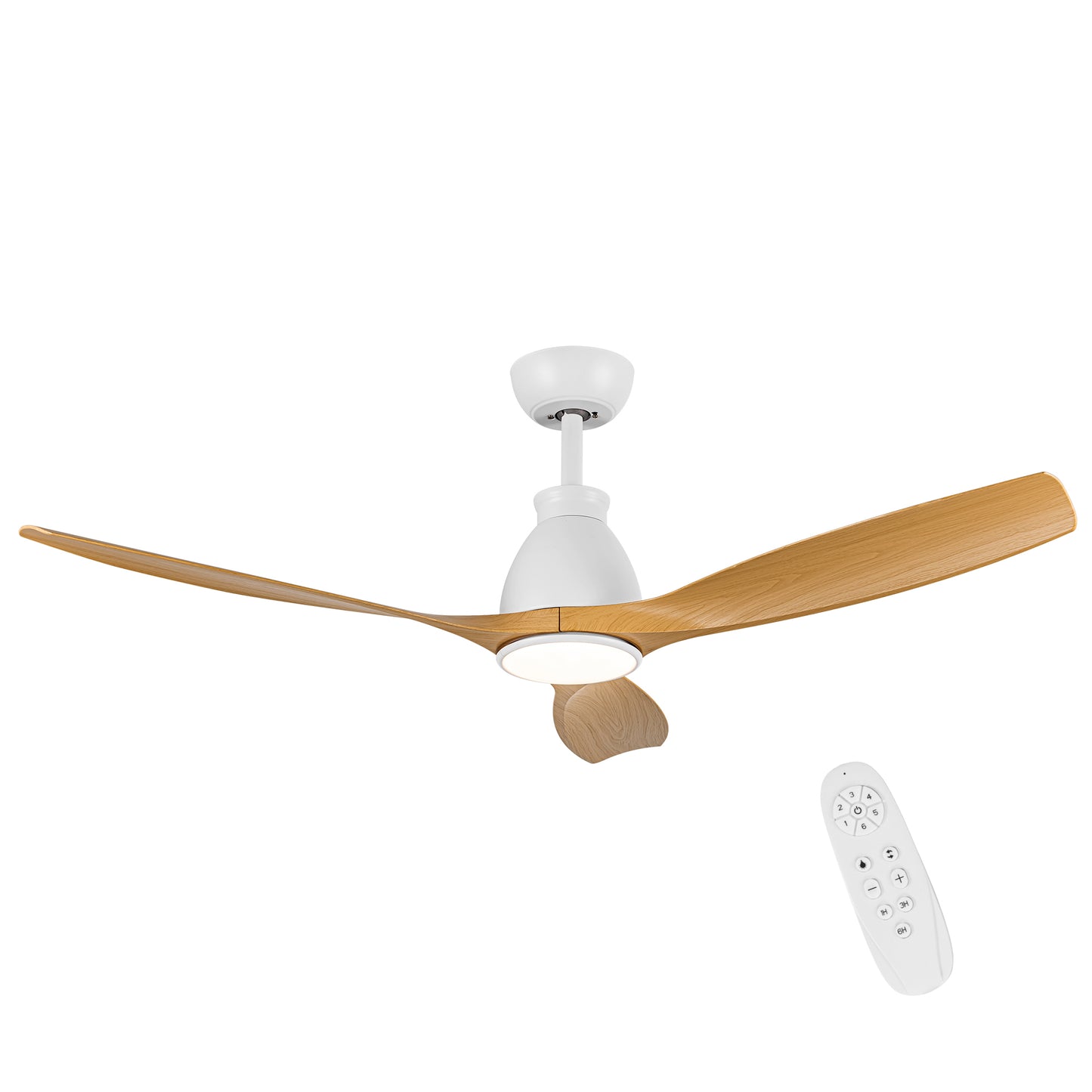 YUHAO 52 inch Indoor Ceiling Fan with Intergrated LED - Matte White with Antique Brown Wood Grain Blade