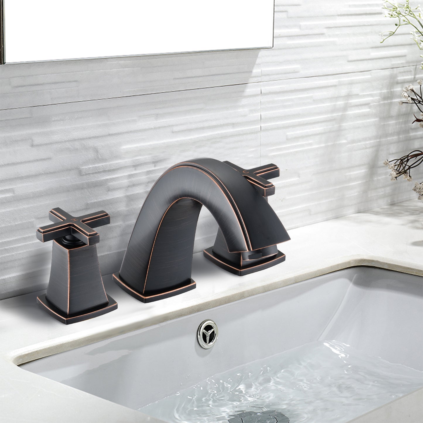 Widespread Bathroom Faucet 8 Inch 2 Handles with Drain Assembly, Oil-Rubbed Bronze