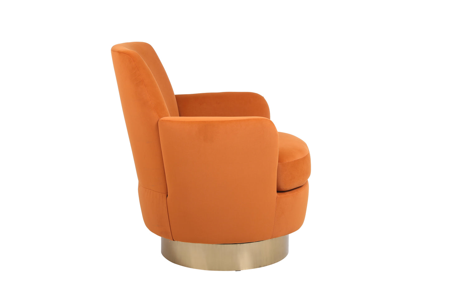 Velvet Swivel Barrel Chair, Swivel Accent Chairs Armchair for Living Room, Reading Chairs for Bedroom Comfy, Round Barrel Chairs with Gold Stainless Steel Base (Orange)