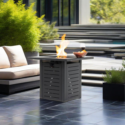 28' Propane Gas Fire Pit Table, 50000 BTU Square Steel Fire Pit for Outside Patio Deck Garden Backyard-Black