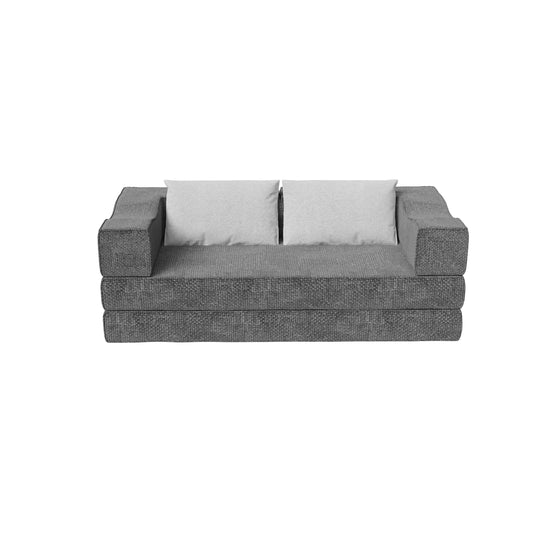 80' Convertible Couch Bed with 2 Pillows, 3-Seat Folding Floor Couch & King Size Bed Mattress, DIY Combination,Chenille,GREY