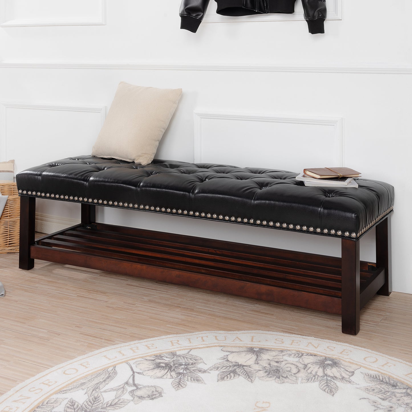 Wooden Base Upholstered Bench for Bedroom for Entryway